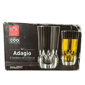 Italian Crystal Set of 6 Italian RCR Adagio Highball Glasses NEW In Box 13oz
